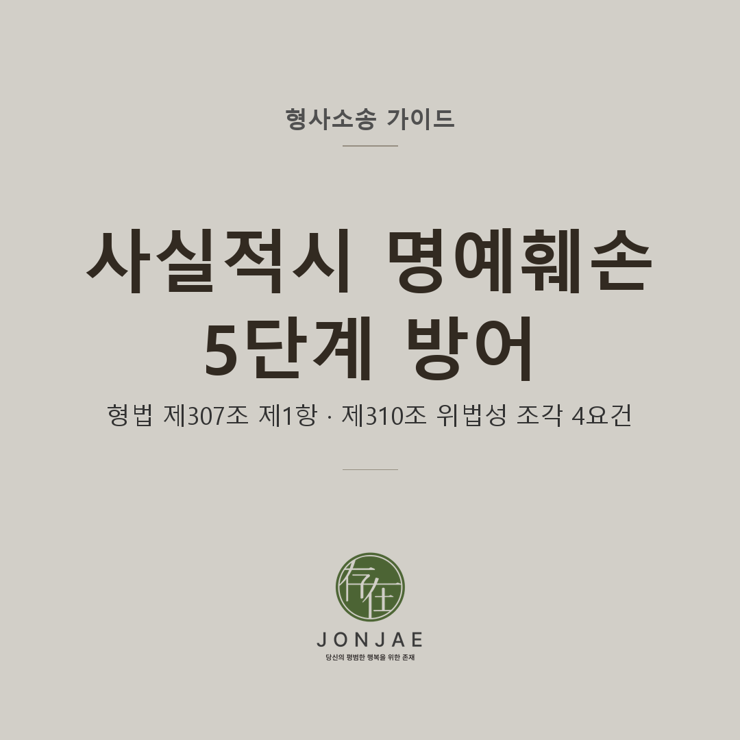 사실적시 명예훼손 5단계 방어 — 형법 제307조 제1항 · 제310조 위법성 조각 4요건
