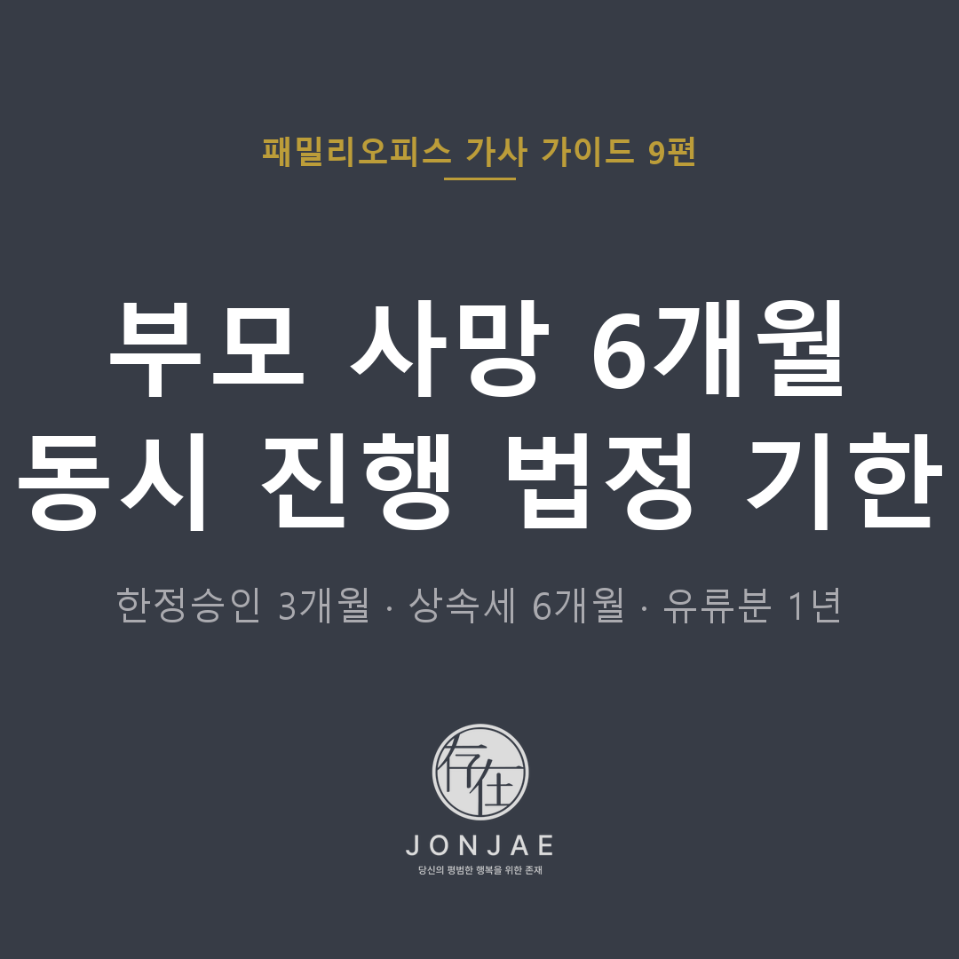 부모 사망 후 6개월 동시 진행 법정 기한 — 한정승인·상속세·유류분 (법무법인 존재 패밀리오피스)